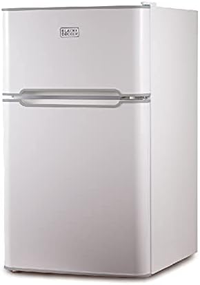 BLACK+DECKER 3.1 Cu. Ft. Compact Two Door Refrigerator with Freezer, ENERGY STAR Certified Mini Fridge, 0.9 Cu. Ft. Freezer, Interior Light, R600a Refrigerant, BCRDK32W, White