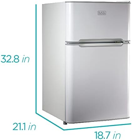 BLACK+DECKER 3.1 Cu. Ft. Compact Two Door Refrigerator with Freezer, ENERGY STAR Certified Mini Fridge, 0.9 Cu. Ft. Freezer, Interior Light, R600a Refrigerant, BCRDK32W, White