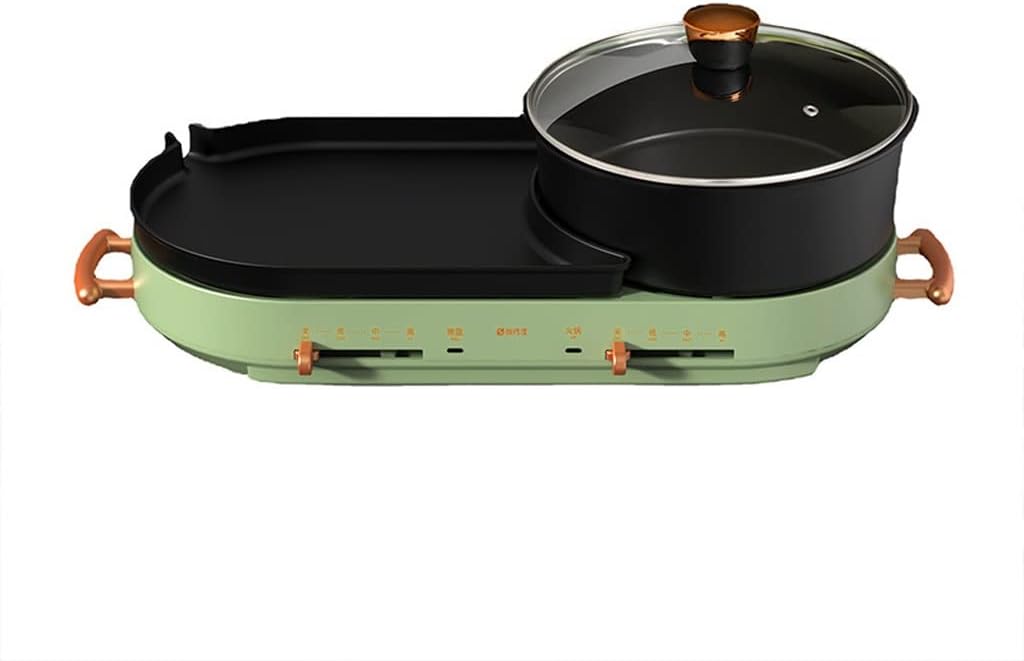 YYDS Hot Pot Double-Separable Electric Grilling Pan ，Can Be Protected from High Temperature Barbecue Grill Grill Shabu Hot Pot Electric Grill (Color : Green)