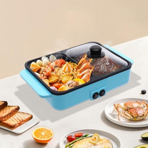 2 in 1 Electric Hot Pot & Grill, Nonstick Multifunctional Griddle for Shabu Shabu, Korean BBQ & Steak with Independent Temperature Control – Perfect for Family Gatherings!