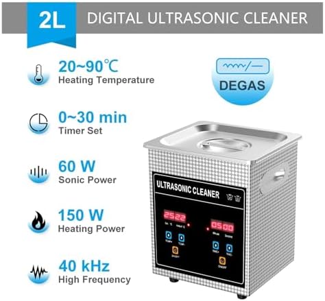 2L Ultrasonic Cleaner, 120W Digital Timer, Professional Jewelry & Coin Cleaner, Small Industrial Ultrasonic Cleaning Machine for Nail Art Tools & Accessories