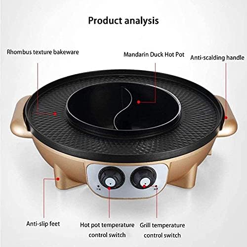 Korean BBQ Electric Hot Pot with Dual Temperature Control, Smokeless Integrated Grill & Hot Pot, Adjustable Cookware for BBQ Lovers, Black Color