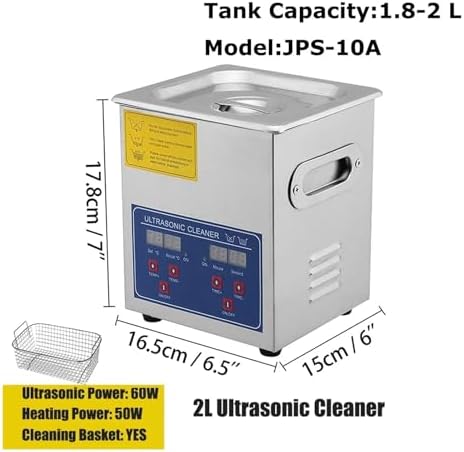 2L Ultrasonic Cleaning Machine - Digital Timer Stainless Steel Cleaner for Jewelry, Glasses, Watches & Bathroom Accessories - Efficient Professional & Home Ultrasonic Cleaner