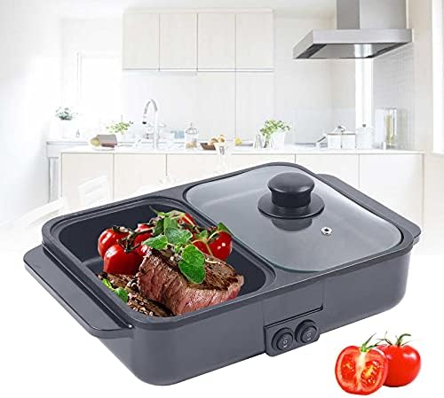 2-in-1 Electric Hot Pot & Grill - Nonstick Multifunction Griddle for Steak, Shabu Shabu, Korean BBQ - Independent Temperature Control, Ideal for Family Gatherings & Parties