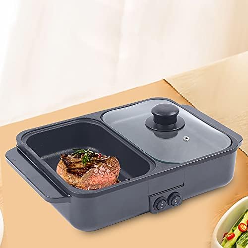 2-in-1 Electric Hot Pot & Grill - Nonstick Multifunction Griddle for Steak, Shabu Shabu, Korean BBQ - Independent Temperature Control, Ideal for Family Gatherings & Parties