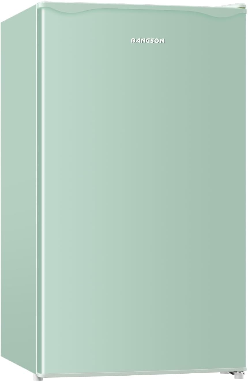 BANGSON Mini Fridge with Freezer, 3.2Cu.Ft, Single Door Small Refrigerator, Energy-efficient, Low Noise, Mini fridge for Bedroom Dorm and Office, Green