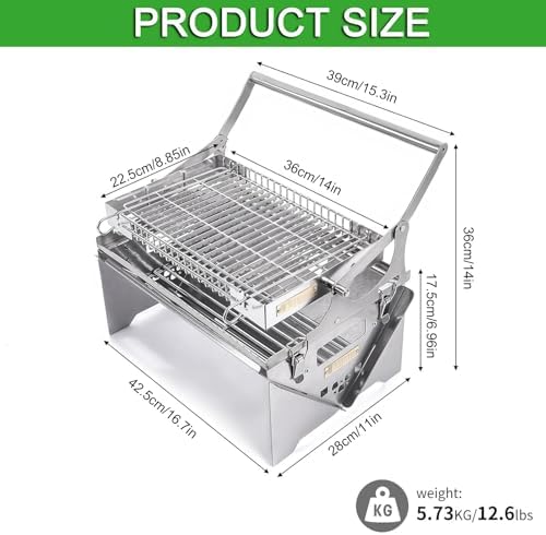 360 degree Rotating Portable Charcoal Grill Stainless Steel for Outdoor Picnics, Camping, Yard Parties Flipping Barbecue Grill for Easy Cooking