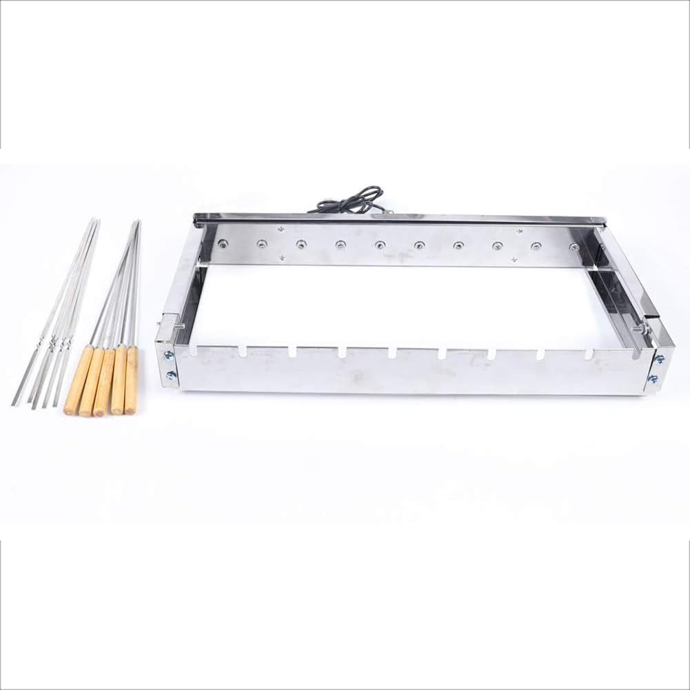 Stainless Steel Auto Rotating BBQ Grill Rack, Adjustable Width Skewer Turner for Kabobs, 10-Hole Rotisserie Grill for Camping & Picnic, 5V USB Powered Silver