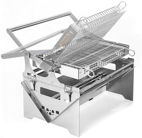 360 degree Rotating Portable Charcoal Grill Stainless Steel for Outdoor Picnics, Camping, Yard Parties Flipping Barbecue Grill for Easy Cooking
