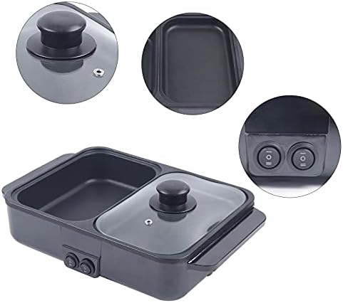 2-in-1 Electric Hot Pot & Grill - Nonstick Multifunction Griddle for Steak, Shabu Shabu, Korean BBQ - Independent Temperature Control, Ideal for Family Gatherings & Parties