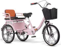 Folding Tricycle for Adults - Low-Step 3-Wheel Cruiser Bike with Rear Seat for Passengers & Cargo, Dual Brakes, Front Suspension, and Dual Chain Drive - Perfect for Men & Women