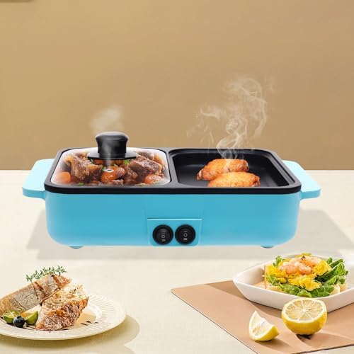 2 in 1 Electric Hot Pot & Grill, Nonstick Multifunctional Griddle for Shabu Shabu, Korean BBQ & Steak with Independent Temperature Control – Perfect for Family Gatherings!