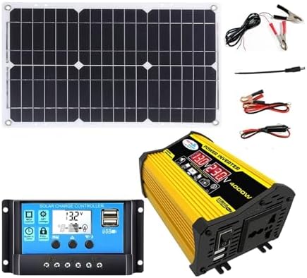 4000W Solar Power Inverter Kit - 12V to 110V/220V Converter, 30A Charge Controller & 18W Solar Panel | Portable Solar Generator for Home, RV, Off-Grid Backup (Yellow)