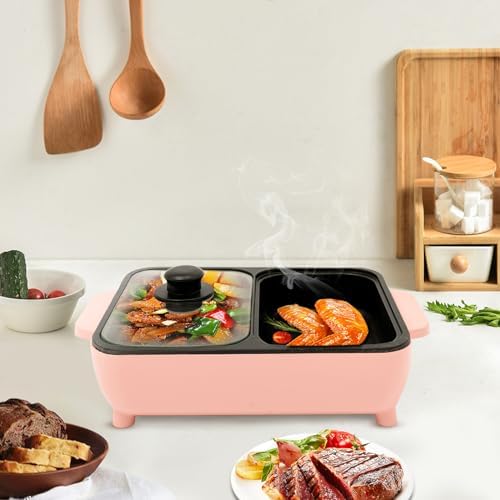 2 in 1 Electric Hot Pot & Grill, Nonstick Multifunction Griddle for Steak, Shabu Shabu & Korean BBQ - Independent Temperature Control for Versatile Cooking