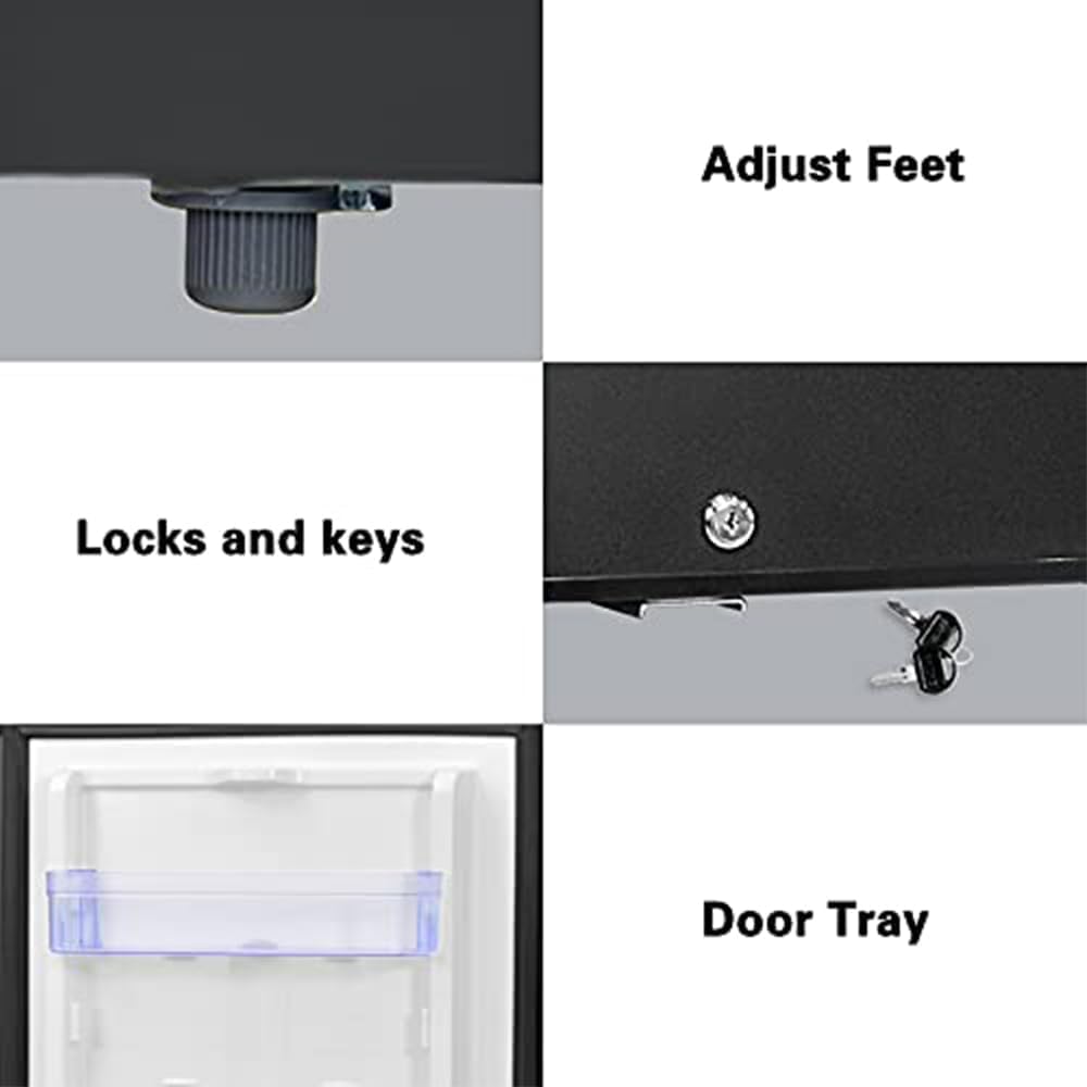 SMETA 12V RV Refrigerator with Lock Key Mini DC Fridge 12 volt Fridge Compact Lockable No Noise Absorption 12V/120V Portable AC for Garage Office Van Medication Storage Dorm 1.3 cuft