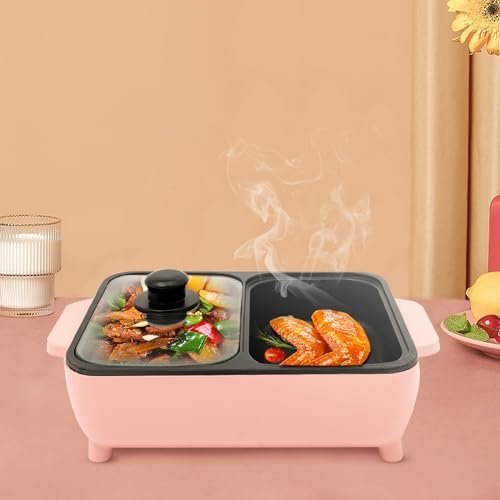 2 in 1 Electric Hot Pot & Grill, Nonstick Multifunction Griddle for Steak, Shabu Shabu & Korean BBQ - Independent Temperature Control for Versatile Cooking