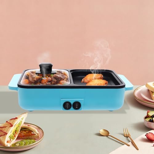 2 in 1 Electric Hot Pot & Grill, Nonstick Multifunctional Griddle for Shabu Shabu, Korean BBQ & Steak with Independent Temperature Control – Perfect for Family Gatherings!