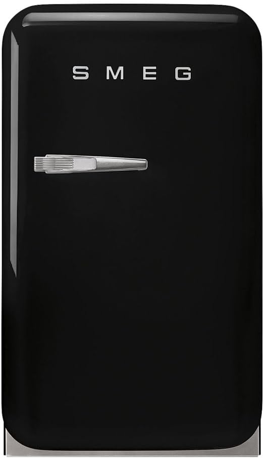 Smeg FAB5 16' 50's Retro Style Series Compact Cooler with 1.5 cu. ft. Capacity Automatic Defrost LED Interior Lighting and Adjustable Shelves Right Hand Hinge Made in Italy (Black)