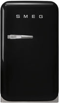Smeg FAB5 16' 50's Retro Style Series Compact Cooler with 1.5 cu. ft. Capacity Automatic Defrost LED Interior Lighting and Adjustable Shelves Right Hand Hinge Made in Italy (Black)