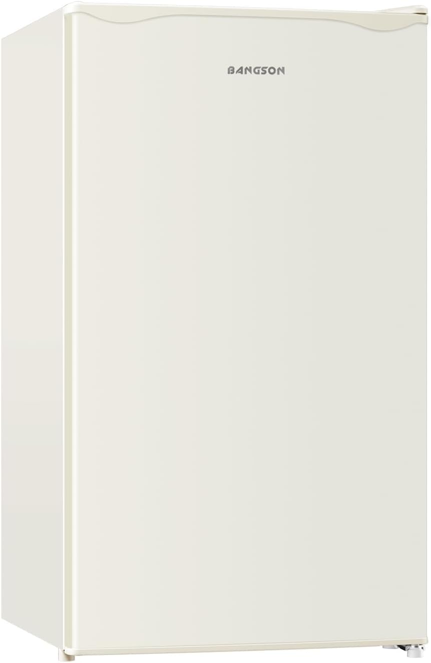 BANGSON Mini Fridge with Freezer, 3.2Cu.Ft, Single Door Small Refrigerator, Energy-efficient, Low Noise, Mini fridge for Bedroom Dorm and Office, Cream White