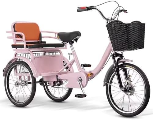 Folding Tricycle for Adults - Low-Step 3-Wheel Cruiser Bike with Rear Seat for Passengers & Cargo, Dual Brakes, Front Suspension, and Dual Chain Drive - Perfect for Men & Women