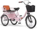 Folding Tricycle for Adults - Low-Step 3-Wheel Cruiser Bike with Rear Seat for Passengers & Cargo, Dual Brakes, Front Suspension, and Dual Chain Drive - Perfect for Men & Women