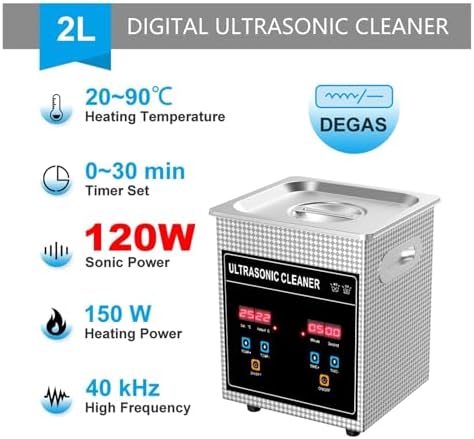 2L Ultrasonic Cleaner, 120W Digital Timer, Industrial Jewelry & Nail Art Cleaner, Powerful 60W for Coins & Small Items, Efficient & Compact Cleaning Solution