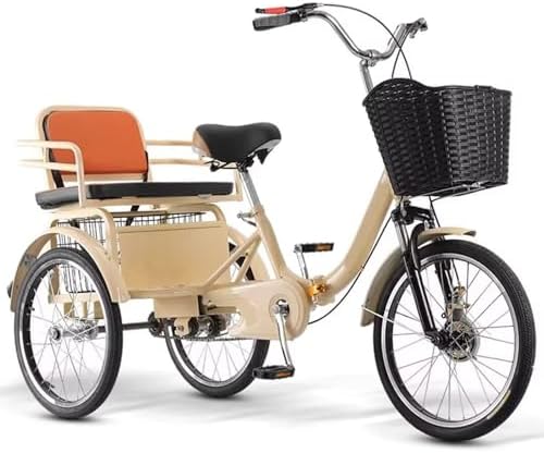 Folding Tricycle for Adults - Low-Step 3-Wheel Cruiser Bike with Rear Seat for Passengers & Cargo, Dual Brakes, Front Suspension, and Dual Chain Drive - Perfect for Men & Women
