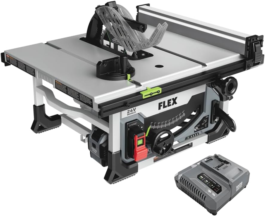 FLEX 24V Brushless Cordless 10-Inch Table Saw Kit with 10.0Ah Stacked Lithium Battery and 280W Rapid Charger - FX7221-1J
