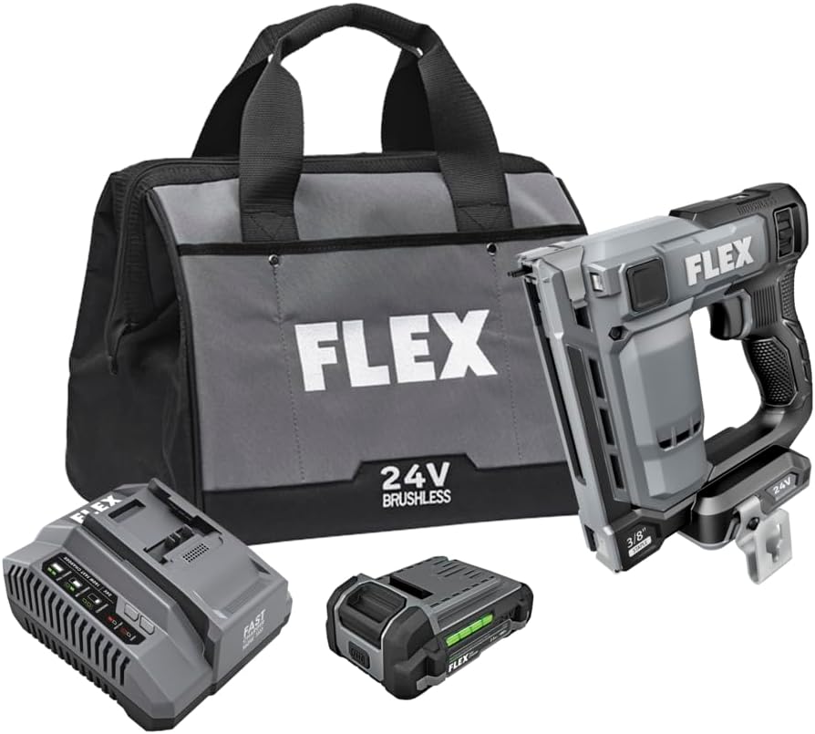 FLEX 24V Brushless Cordless 3/8-inch Crown Stapler Kit with 2.5Ah Lithium Battery and 160W Fast Charger - FX4521-1A