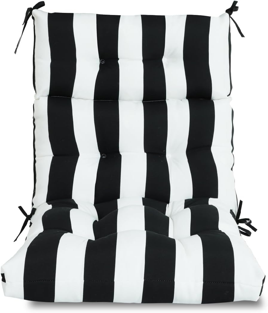 Only choice High Back Adirondack Chair Cushion Set of 2-44'x 22'x 4' Waterproof, Fade-Resistant Outdoor Rocking Chair Cushions for Patio, Garden, Porch (2, Black White Stripes)