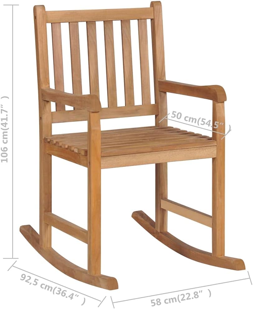 vidaXL Solid Teak Wood Rocking Chair with Gray Cushion - Comfortable, Durable, Fine-Sanded - Ideal for Indoor and Outdoor Use - Perfect Garden Furniture
