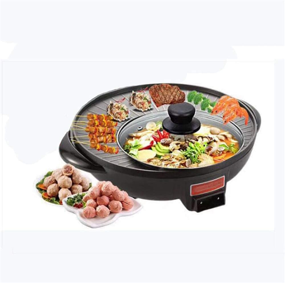 BBQ Smokeless Grill 2 in 1 Portable Electric Grill And Hot Pot, Five-Speed Temperature Control Adjustment, for Indoor Outdoor Parties, Capacity for 2-8 People, 220V