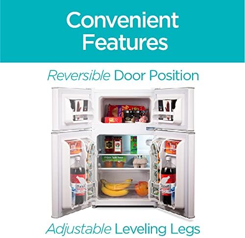 BLACK+DECKER 3.1 Cu. Ft. Compact Two Door Refrigerator with Freezer, ENERGY STAR Certified Mini Fridge, 0.9 Cu. Ft. Freezer, Interior Light, R600a Refrigerant, BCRDK32W, White