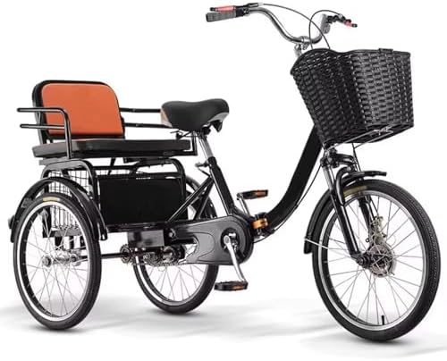 Folding Tricycle for Adults - Low-Step 3-Wheel Cruiser Bike with Rear Seat for Passengers & Cargo, Dual Brakes, Front Suspension, and Dual Chain Drive - Perfect for Men & Women