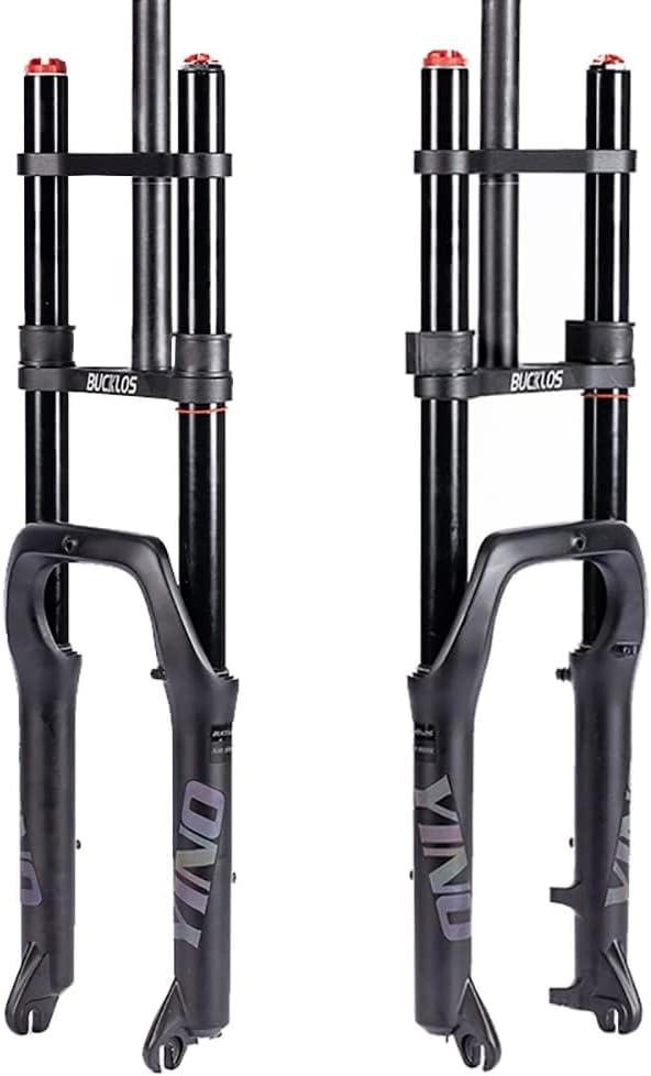 BUCKLOS 20 inch 4.0 Fat Tire E-Bike Air Suspension Fork, 180mm Travel Spacing Hub 135mm Straight Tube MTB Manual Lockout 9mm QR Mountain Bike Double Shoulder Electric Bicycle Front Forks Snow Beach