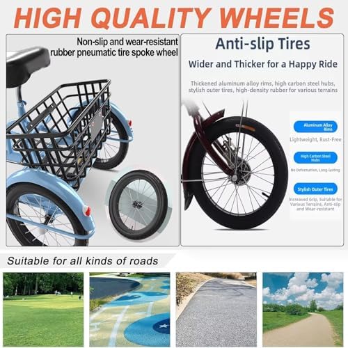 Folding Tricycle for Men & Women | 3-Wheel Pedal Assist Cargo Bike with Rear Basket | Adjustable Seat & Handlebar | Dual Brakes for Safety | Perfect for Shopping & Leisure