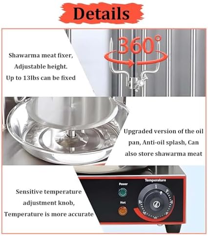 Commercial Shawarma Rotisserie Machine - 2-Burner Doner Kebab Grill, 360° Rotating Broiler, Adjustable Temperature for BBQ Parties, Home & Restaurant Use (Gas 2800P)