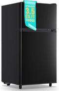 WANAI Small Refrigerator with Freezer 3.5 Cu.Ft Mini Fridge with Freezer on Top Double Door Small Fridge for Bedroom Dorm Room College Office Black