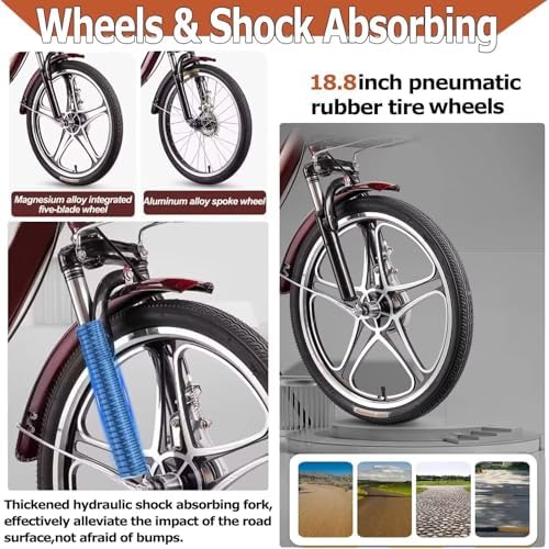 Folding Tricycle for Adults - Low-Step 3-Wheel Cruiser Bike with Rear Seat for Passengers & Cargo, Dual Brakes, Front Suspension, and Dual Chain Drive - Perfect for Men & Women