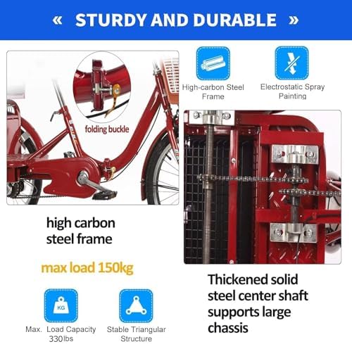 Folding 3-Wheel Trike for Adults - Low-Step Pedal Assist Cruiser Bike for Men & Women, Dual Brakes, Front Suspension, Rear Seat for Passengers & Cargo