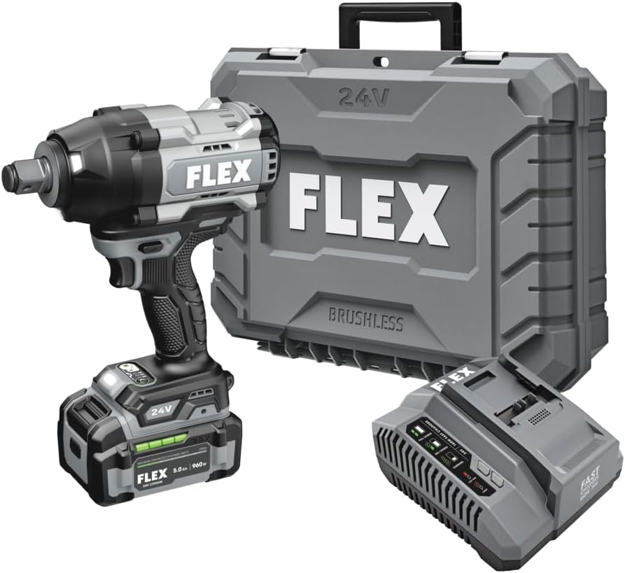 FLEX 24V Brushless Cordless 3/4-Inch 1,600 Ft-Lbs High Torque Impact Wrench Kit with 5.0Ah Lithium Battery and 160W Fast Charger - FX1472B-1C