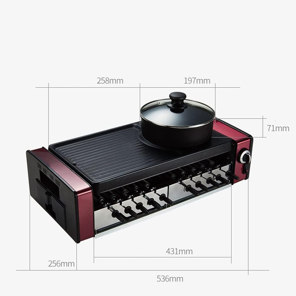 YYDS Hot Pot Household Automatic Rotating Electric Barbecue Grill Removable Hot Pot Roasting and Shabu One-Piece Pot Electric Grill (Color : Red)