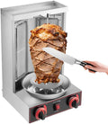 Shawarma Grill Machine, LPG Gas Gyro Grill Oven, Vertical Broiler Rotating, Doner Kebab Machine, with 2 Burners for Home Kitchen Adjustable Temperature,Roasting 10kg of Meat Silver