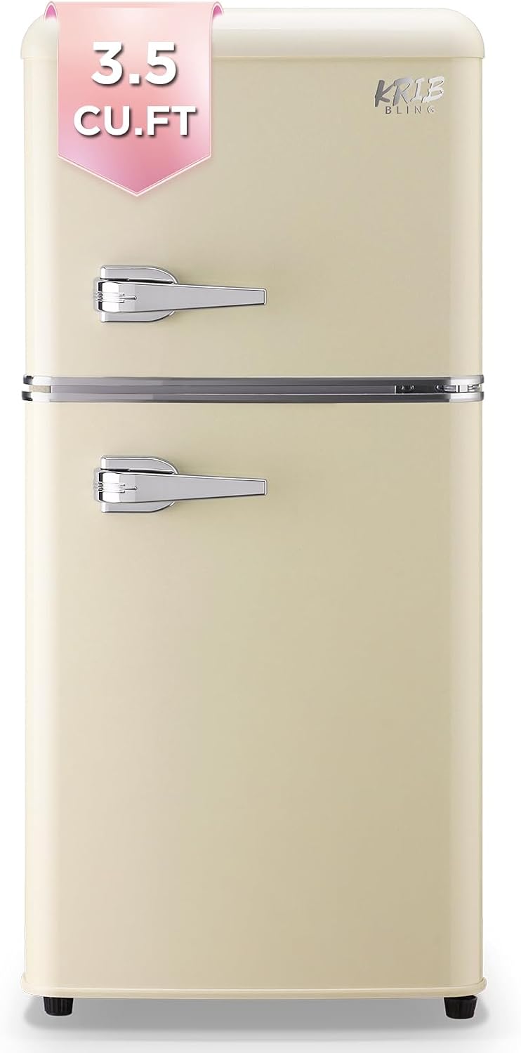 KRIB BLING 3.5 Cu.ft Refrigerators with Freezer, Fridge with 7 Level Temp Adjustable Thermostat, Fridge for Apartment, Office, Basement, Cream