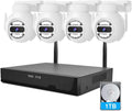 [Auto Tracking Alert 360° PTZ & 2-Way Audio] 8CH Plug&Play Wireless Cameras for Home Security, 4x1920P 5MP IP67 IR&Full Color Night Vison AI Motion Detection, 1TB HDD 24/7 Recording Remote Control