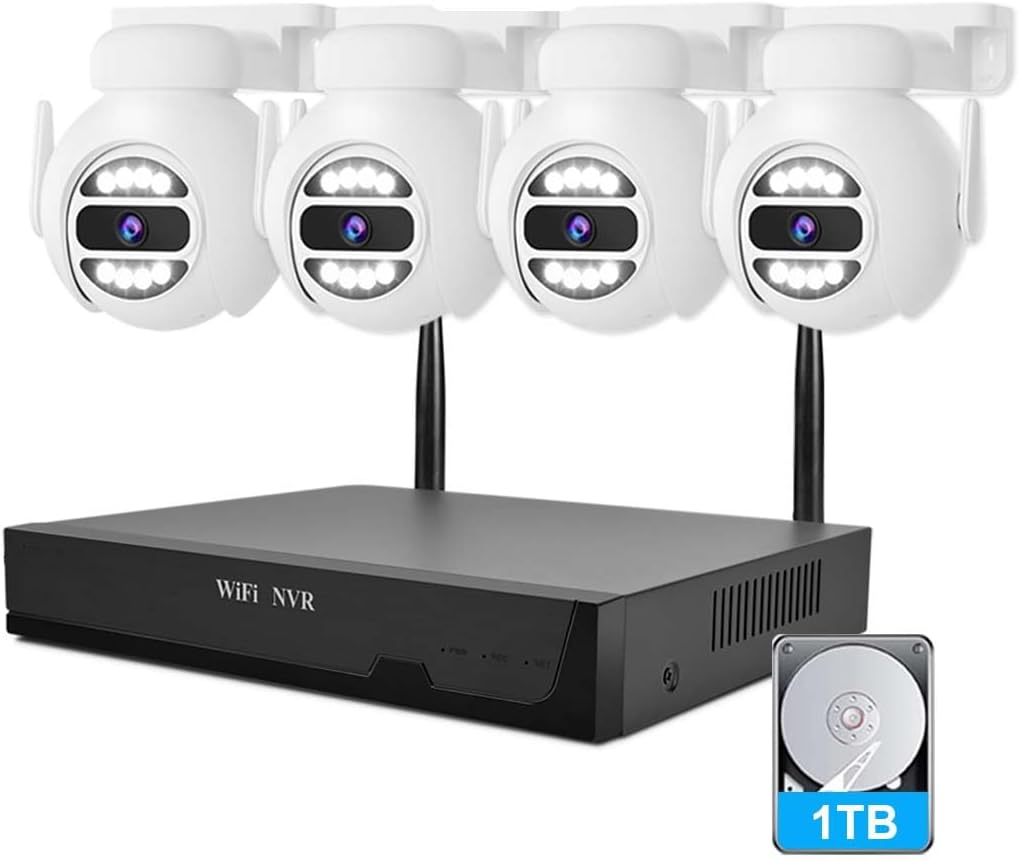 [Auto Tracking Alert 360° PTZ & 2-Way Audio] 8CH Plug&Play Wireless Cameras for Home Security, 4x1920P 5MP IP67 IR&Full Color Night Vison AI Motion Detection, 1TB HDD 24/7 Recording Remote Control