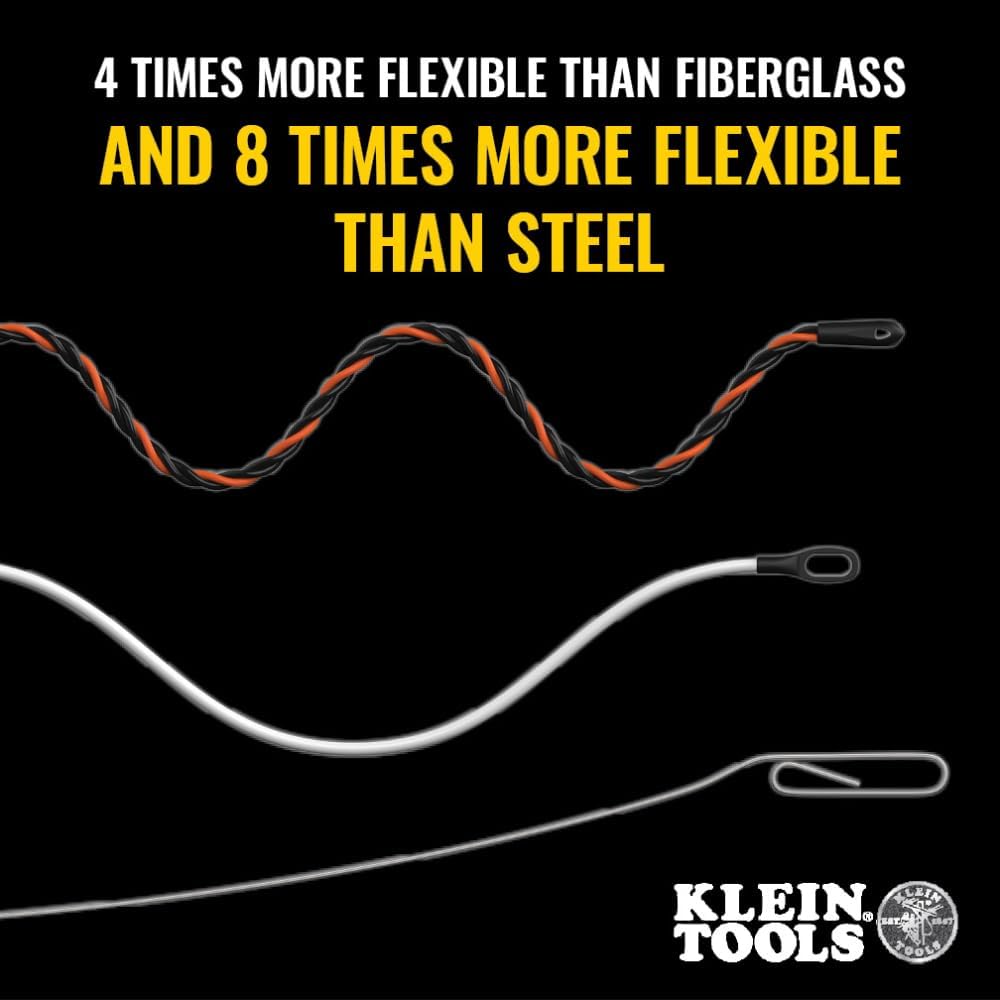 Klein Tools 50376 150-Foot Fish Tape, High-Flex Polyester, 3 Strand Braided Wire Puller Electrical Fish Tape with Non-Conductive Tip