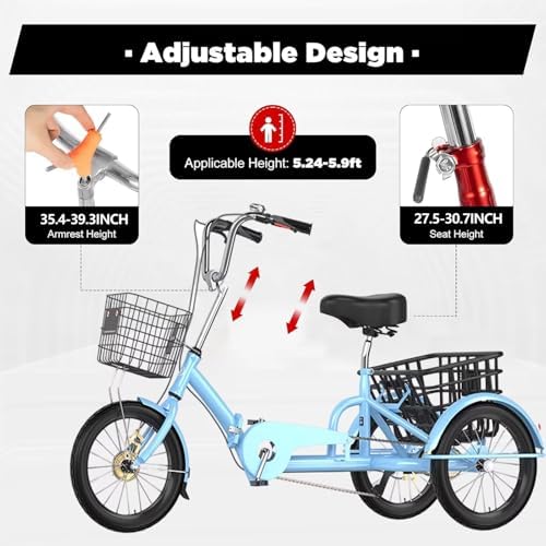 Folding Tricycle for Men & Women | 3-Wheel Pedal Assist Cargo Bike with Rear Basket | Adjustable Seat & Handlebar | Dual Brakes for Safety | Perfect for Shopping & Leisure