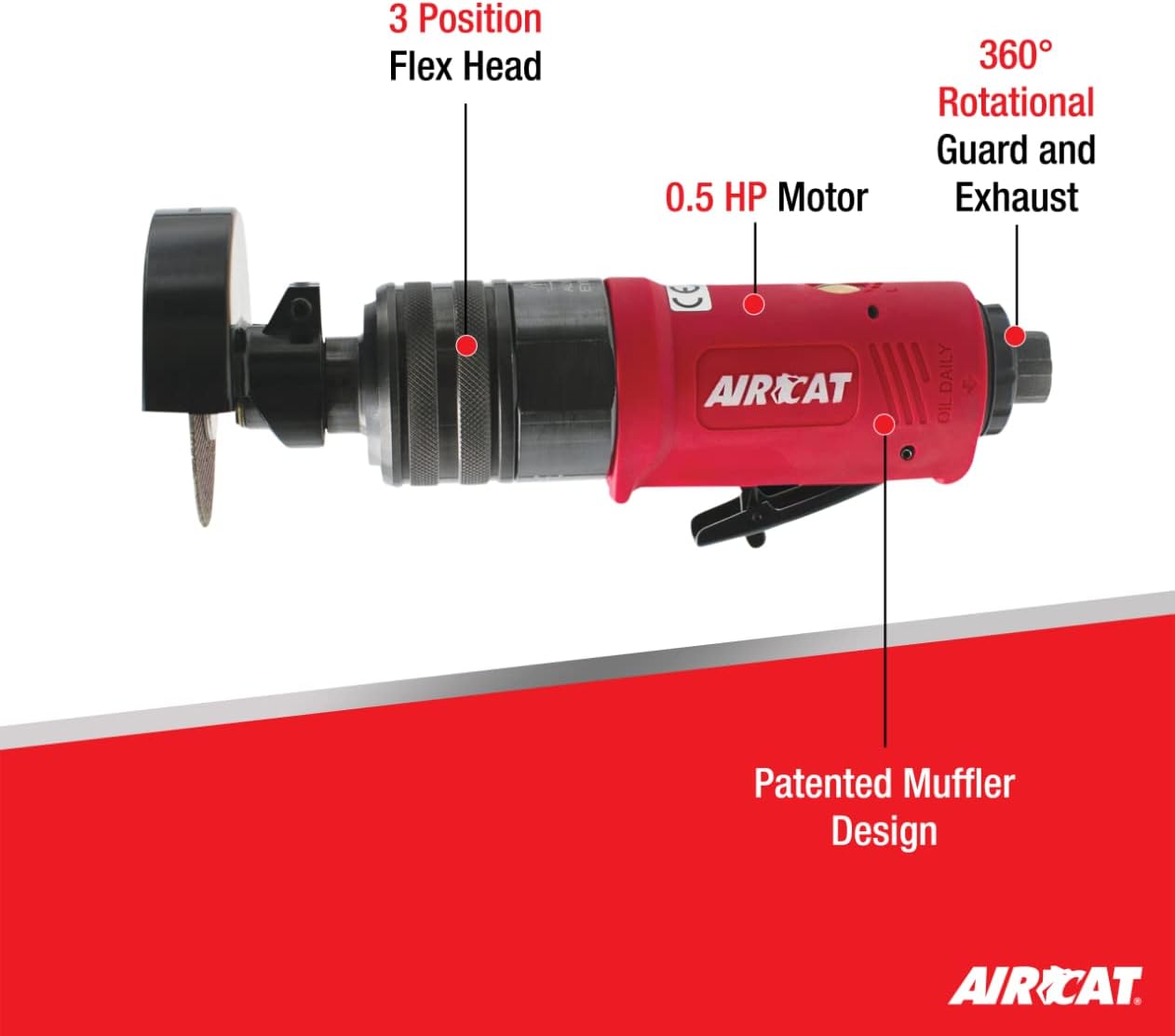 AIRCAT Pneumatic Tools 6530: .5 HP 3-Inch Flex Head Cut-Off Tool 18,000 RPM Free Speed